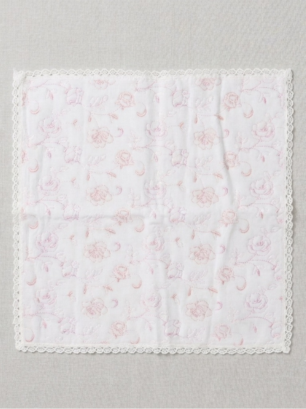 Mario Valentino Vintage Pink Rose Embroidered Cotton Handkerchief Hand Towel